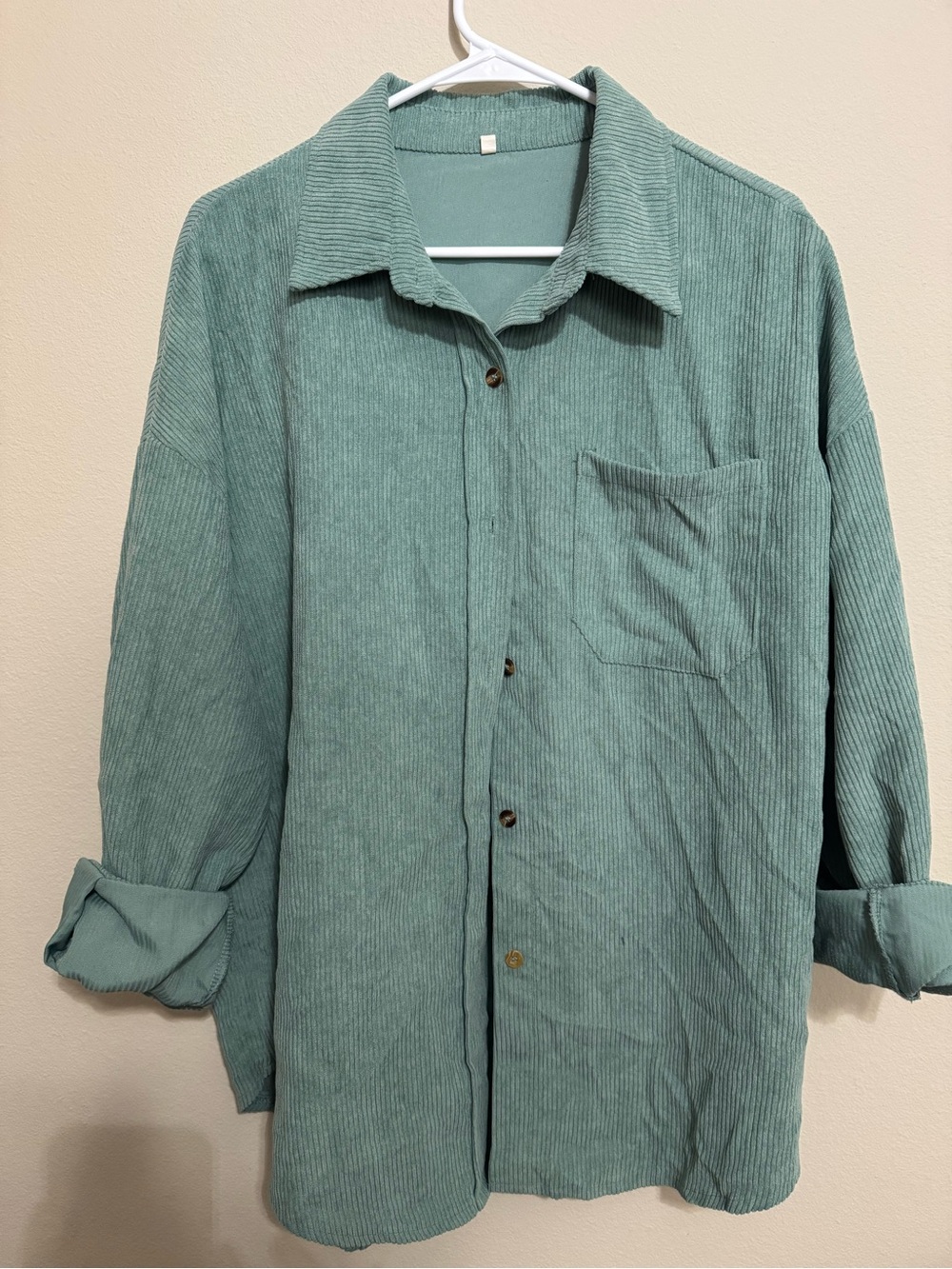 Relaxed Corduroy Button-Down Shirt in Sage Green